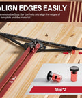 Built Tough Adjustable Aluminum Stair Tread Template Tool And Precision Angle Length Measuring Jig for precise edge alignment on wood.