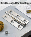 Stainless Steel Lift Off Hinges Set, 2.5 Inch Removable Cabinet Door Hardware on workbench with measuring tools.