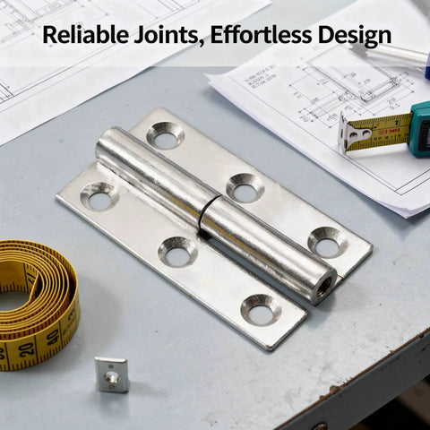 Stainless Steel Lift Off Hinges Set, 2.5 Inch Removable Cabinet Door Hardware on workbench with measuring tools.