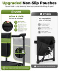 Comparison of upgraded non-slip pouches with hook and loop fastening on Garden Stool And Kneeler 7 Piece Set With Aluminum Tools Trowel Transplanter Cultivator Double Layer Tote Bag And Side Pouches Foldable Gardening Bench Kit A Must Have Gift For Women Moms Seniors Light Green versus standard design.