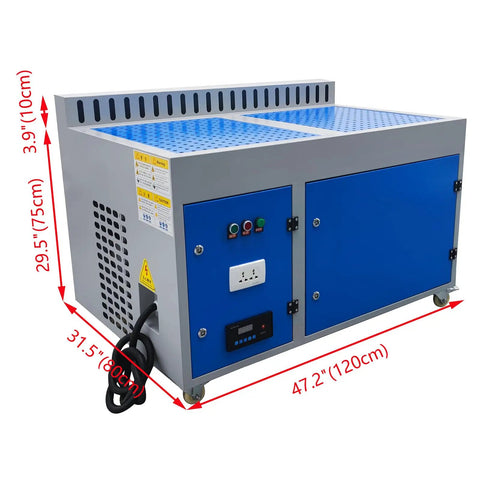 Heavy Duty Metal Working Downdraft Table With Side Suction Plate And Dust Collection Drum For Welding Grind Stations 2.2KW 220V side view with dimensions