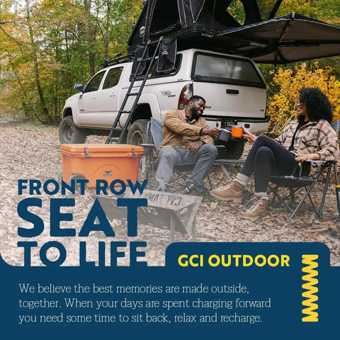 Two people using Kickback Rocker Camping Chairs, Portable Folding Rocking Chair With Durable Armrests, Drink Holder in loden green