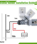 Installation diagram for Two Pack Photocell Sensor For Outdoor Lights 120 Volt Alternating Current 50 60 Hertz IP54 Waterproof Swivel Mount.