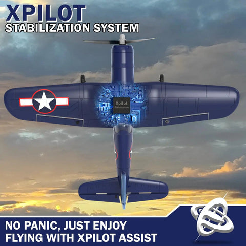 4 Channel RC Plane Ready To Fly Aerobatic Aircraft For Beginners With Easy Control And Stable Flight F4U Corsair Style RC Airplane showing XPILOT system