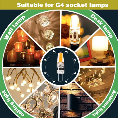 Low Voltage LED Bulb 2W Warm White 3000K For AC DC 12V 24V JC Type Bi Pin G4 Base Dimmable Bright As 20W Halogen Energy Saving LED Light Bulb Six Pack suitable for various lighting applications.