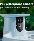 Close-up of Solar Powered Bird Bath Camera With Dual Lens For Wild Bird Watching Real Time Views And Auto Video Capture