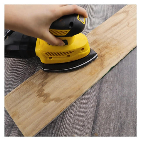 Premium 98X140mm Alumina Sandpaper 15-Piece Set With Smart Detail Interface Pads For Cars Wood And Metal featuring sanding of wood surface.