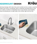 Undermount 15 Inch 18 Gauge Stainless Steel Kitchen Bar Sink With Noise Defend Soundproofing And Built To Last Commercial Grade Satin Finish under white countertop shown with cleaning cloth.
