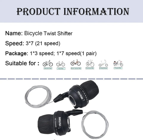 Dope Twist Shifter Pair For MTB Revoshift Left 3 Speed And Right 7 Speed Gear Levers Fits 21 Speed Or 18 Speed Setups