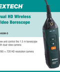 Wireless Dual HD Borescope With Mobile App Control, 1.5m Probe, 5.5mm Camera, Rugged IP67 Video Scope For Easy Inspections