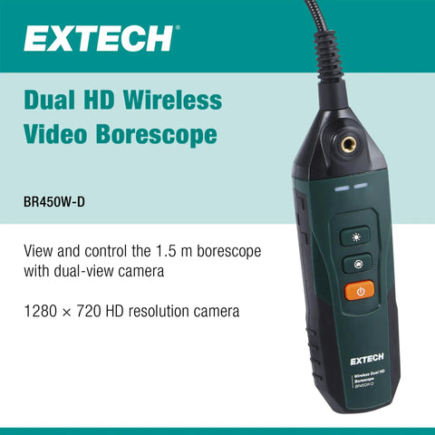 Wireless Dual HD Borescope With Mobile App Control, 1.5m Probe, 5.5mm Camera, Rugged IP67 Video Scope For Easy Inspections