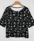Comfy Loose Fit Womens Short Sleeve Boat Neck Tee Casual Blouse Soft Breathable Polyester Spandex Top With Galaxy Dragon Space Print On Black