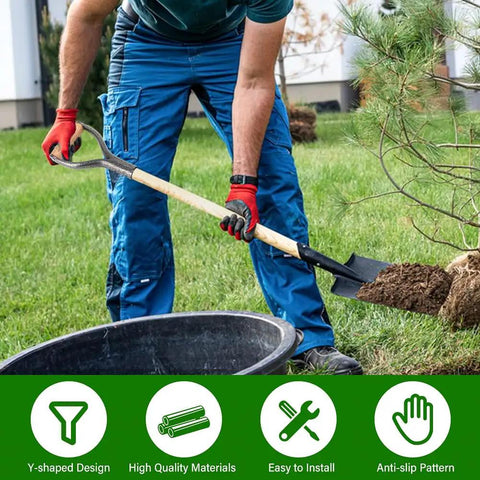 Person using D Grip Handle For Metal Shovel Replacement With Wooden Grip 32mm Inner Diameter Ergonomic Y Type Design for digging