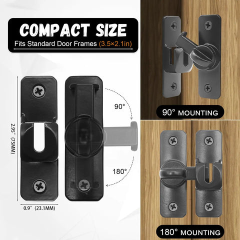 Hassle Free Barn Door Lock And Flip Latch For Sliding Doors Quick Adhesive Mount To Keep The Kiddos Safe Heavy Duty Zinc Alloy Construction Stays Put In Black, compact size fits standard door frames.
