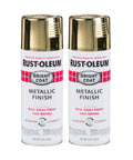 Two cans of Premium Gold Metallic Spray Paint Delivers A Killer Showroom Shine With Lightning Fast Dry Time.