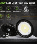 200W UFO LED High Bay Light With 26,000 Lm Output And 5000K Daylight, Wet Location IP65 Warehouse Fixture, 120V, 2 pack display