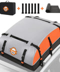 Rooftop Cargo Carrier Bag 21 Cubic 1000D PVC Waterproof Soft Shell for Cars with straps and mat, visible on a car roof.