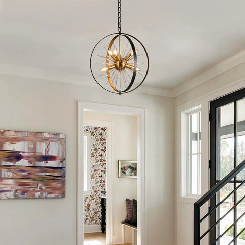 Gold And Black 6 Light Sputnik Globe Chandelier With Rotatable Spheres For Foyer Dining Living Room Bedroom And Kitchen Island
