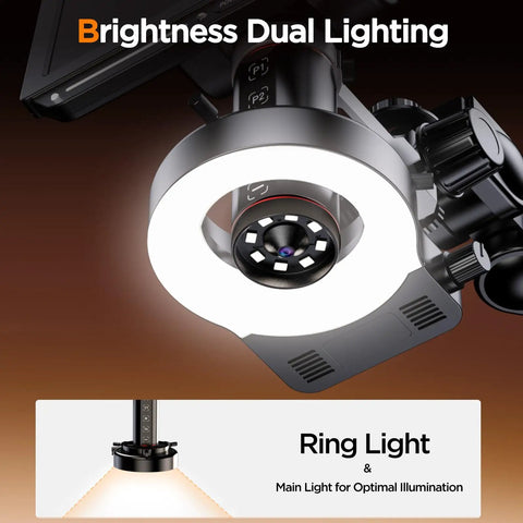 Autofocus 4K HDMI Digital Microscope With 10.1 Inch EM4K AF Flex Arm Display AI Auto Focus Real Time Refocus, ring light close-up