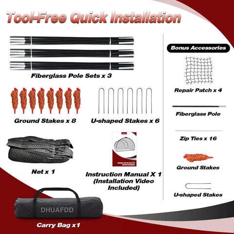 Backyard Batting Cage 22x10x10 Ft Portable Baseball And Softball Cage accessories including poles, stakes, net, bag