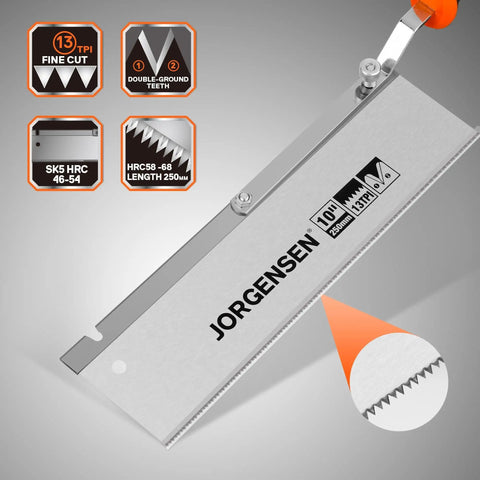 10 Inch Dovetail Jamb Saw With Reversible Blade Spring Loaded Flush Cut 13 TPI Double Ground Teeth SK5 Steel Blade