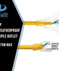 2 Ft Outdoor Extension Cord Waterproof Heavy Duty 12 Gauge with Multiple Outlets Lighted Grounded