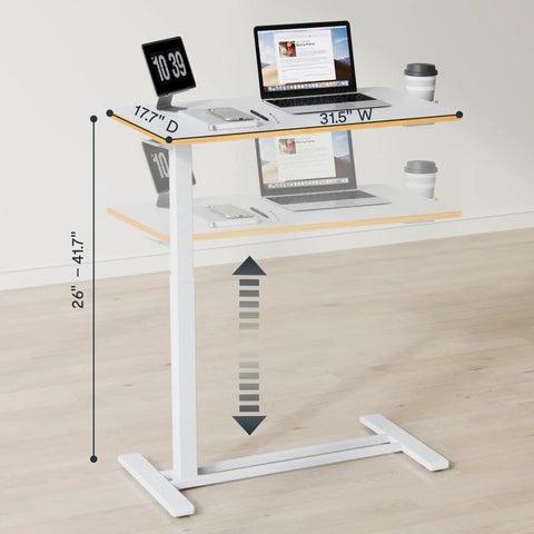 32 Inch Mobile Standing Desk Featuring A Slick Rolling Base And Hassle Free Pneumatic Height Adjustments With Smooth One Hand Gas Spring Lift For Compact Home Office Computer Workstation Setup dimensions displayed