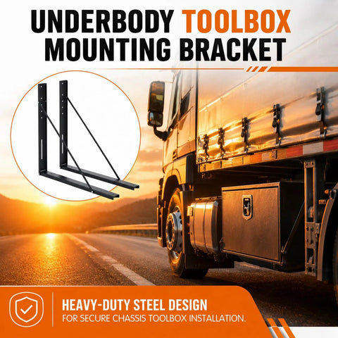 Set Of 2 Steel Truck Tool Box Mounting Brackets 24 By 24 Inch Underbody Mounting Kit for truck bed installation, sunset view