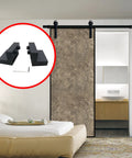 Flat Rail Roller Stop For Sliding Barn Doors In Aluminium Alloy Black Finish 1 Set Includes 2 Plugs With Allen Screws And Small Wrench Damping System Reduces Noise For Track Width About 1.57 Inches And Thickness 0.24 Inches installed on bedroom door