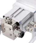 Close-up of Compact Aluminum Pneumatic Vise Clamp Fixture For CNC Drilling And Grinding With Smooth 3mm Stroke Effortless Operation And Strong Grip Power connection and control.