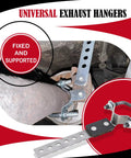 Heavy Duty Universal Exhaust Hangers For Tailpipe And Muffler with flexible swivel mounts and rubber cushions shown in use
