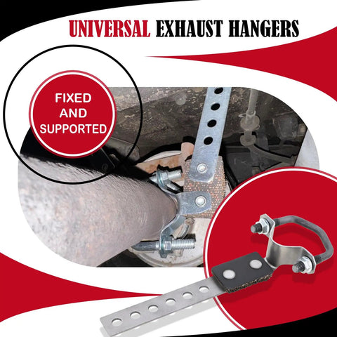 Heavy Duty Universal Exhaust Hangers For Tailpipe And Muffler with flexible swivel mounts and rubber cushions shown in use