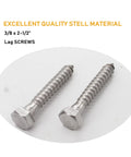 Rock Solid Stainless Steel Lag Screws And Bolts 20 Pack 3/8 Inch By 2-1/2 Inch Hex Head fasteners for heavy duty framing.