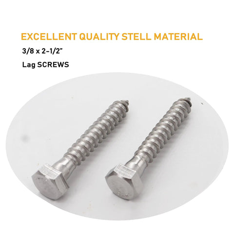 Rock Solid Stainless Steel Lag Screws And Bolts 20 Pack 3/8 Inch By 2-1/2 Inch Hex Head fasteners for heavy duty framing.