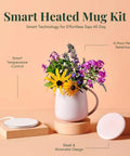 Self Heating Mug With Phone Controlled Heat Settings And Wireless Charging Stand To Keep Your Morning Brew Piping Hot All Day Long Sip At Your Pace While This Rechargeable Tech Build Keeps Every Drop Cozy And Fresh, with flowers and wireless charger.