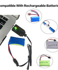 Two Pack 7.4V LiPo USB Charger With SM 2PIN Plug For RC Cars And Planes, connected to laptop and batteries