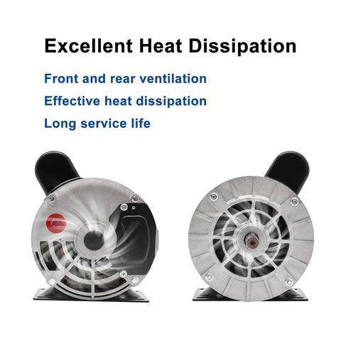 Front and rear view of cooling system for Half HP Single Phase Electric Motor Powerful 3450 RPM 56 Frame with ventilation features