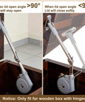 Two Pack Soft Close Hinges for Toy Boxes Zinc Alloy Lid Support Kit installed on wooden storage trunk