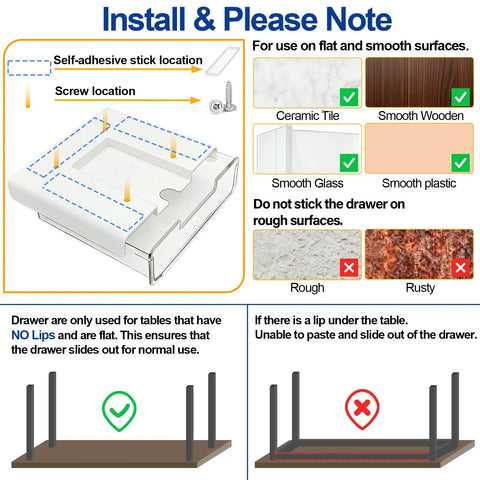 Installation guide for Under Desk Storage Drawer Organizer Two Pack Stick On Self Adhesive Slide Out Drawers For Under Table
