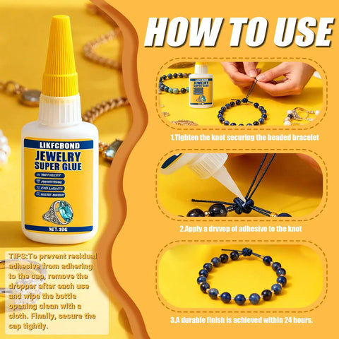 Clear Jewelry Glue For Accessories Quick Dry Cyanoacrylate Adhesive 30g 1.05oz for elastic strings, beads, and charms usage guide.