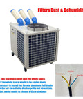 Ready To Roll 220V Industrial Portable Air Conditioner with three air outlets and caster wheels for workshops and outdoor projects.