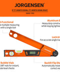 Digital Angle Finder And Protractor Level Brings Boss Level Precision For Nailing Every Woodworking Cut Dead On Accuracy Heavy Duty Multi Angle Measuring Tool Built Tough For Roofs And Toughest Shop Jobs, aluminum body with dual bubble vials.