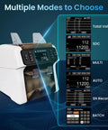 Mixed Denomination Money Counter And Sorter With Reject Pocket Pro showing multiple modes on touch screen display