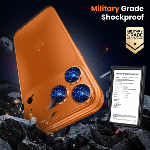 Cosmic Orange IPhone 17 Pro Max Camera Lens Protector with Military Grade Shatterproof Build, installed on phone back.