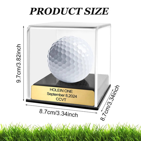 Hole In One Golf Display Case With Acrylic Ball Holder And Custom Engraved Plaque, Go-To Gift For The Golfer, Golden Finish