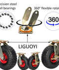 Tough As Nails Heavy Duty Pneumatic Swivel Casters With Wheel Brakes And Fixed Hubs Set Of Four, showcasing 360-degree rotation capability.