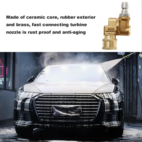 Pivoting Coupler Kit With Nozzle Tips For Pressure Washers Pro Grade 4500 PSI shown with pressure-washed car in background.