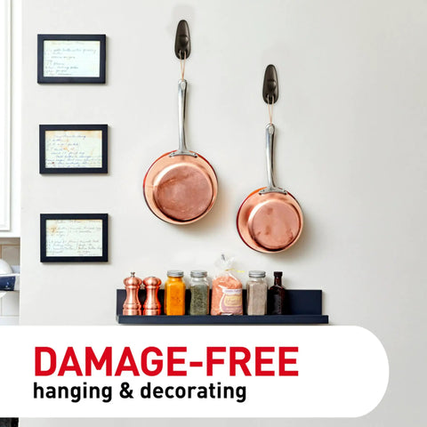 Medium Oil Rubbed Bronze Metal Hooks With Adhesive Strips Set Of 2 Hooks And 4 Strips For Damage Free Wall Hanging with pans