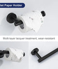 Toilet paper holder from Matte Black Stainless Steel Bathroom Hardware Set With 20 Inch Towel Bar Toilet Paper Holder And Two Robe Hooks Wall Mounted Bath Accessory Kit Rustproof SUS304 Finish For Modern Homes.