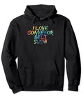 Conveyor Belt Sushi Tie Dye Vintage Streetwear Pullover Hoodie For Sushi Fans 8.5 oz black hoodie with colorful sushi text